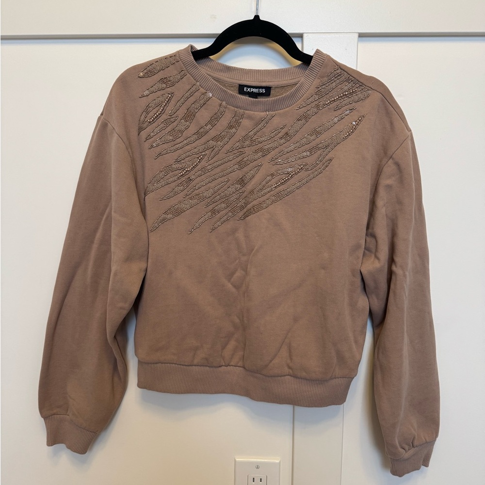 Express Beige Sweatshirt with Embellished Design